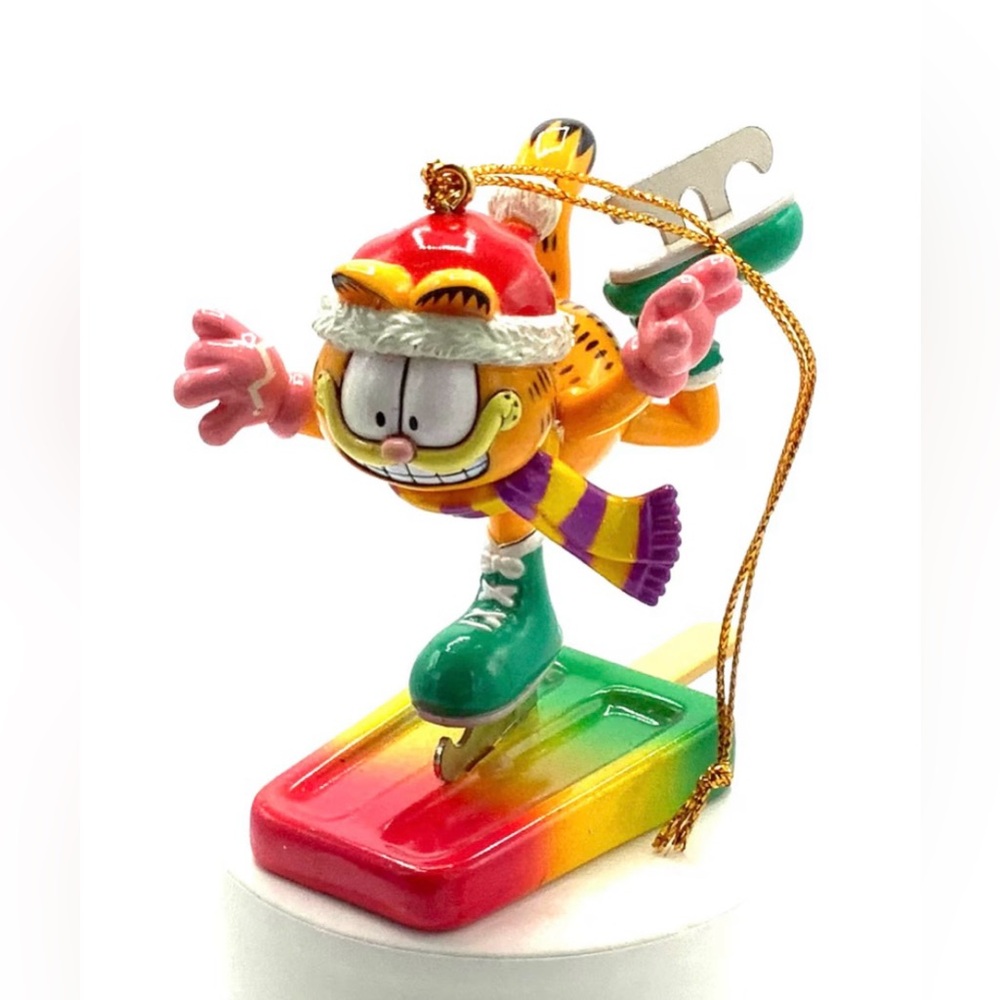 Vintage PAWS 1996 Garfield Skating Holiday Christmas Ornament Popsicle Rainbow